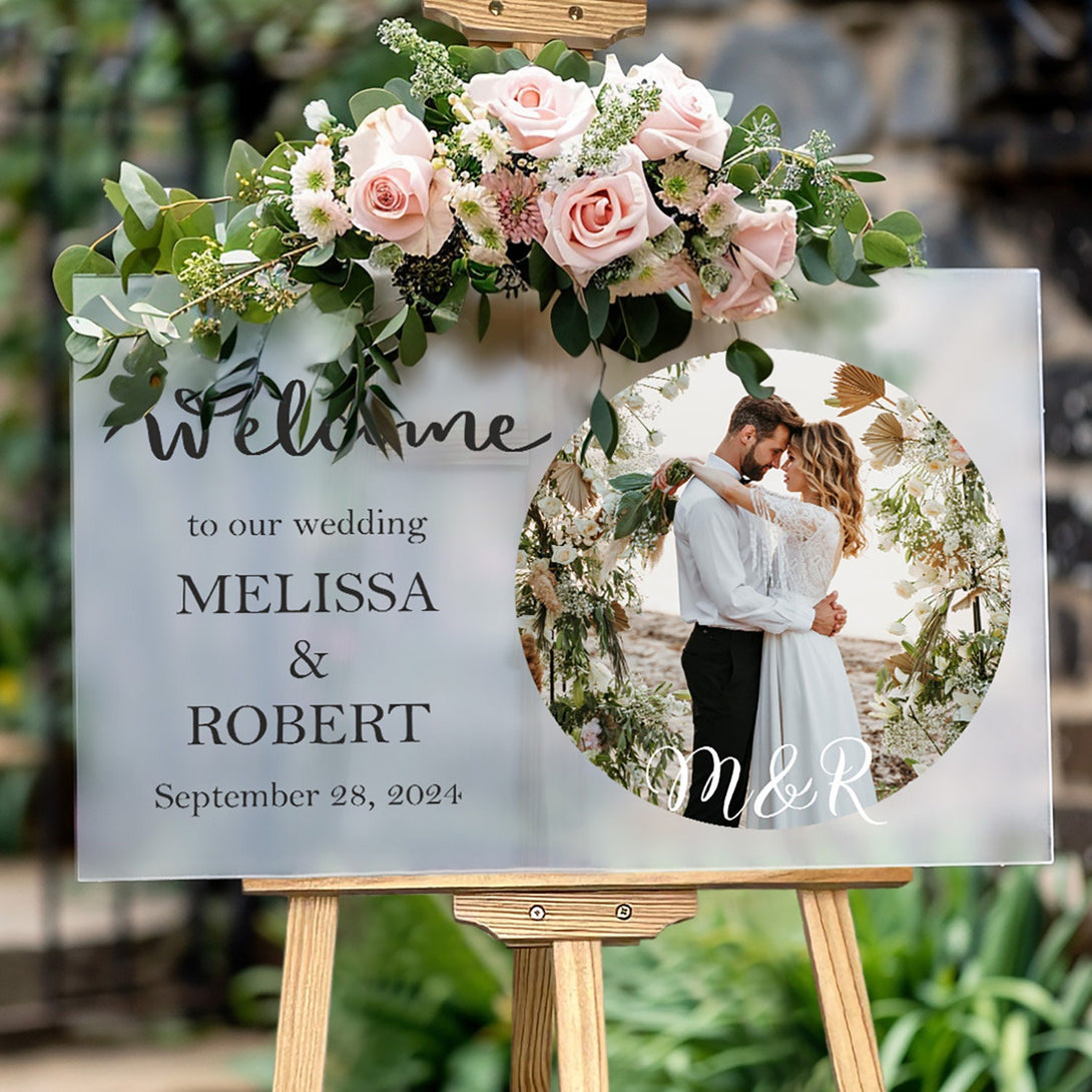 Custom Photo Wedding Welcome Signage with an Easel - Custamazegifts.com 