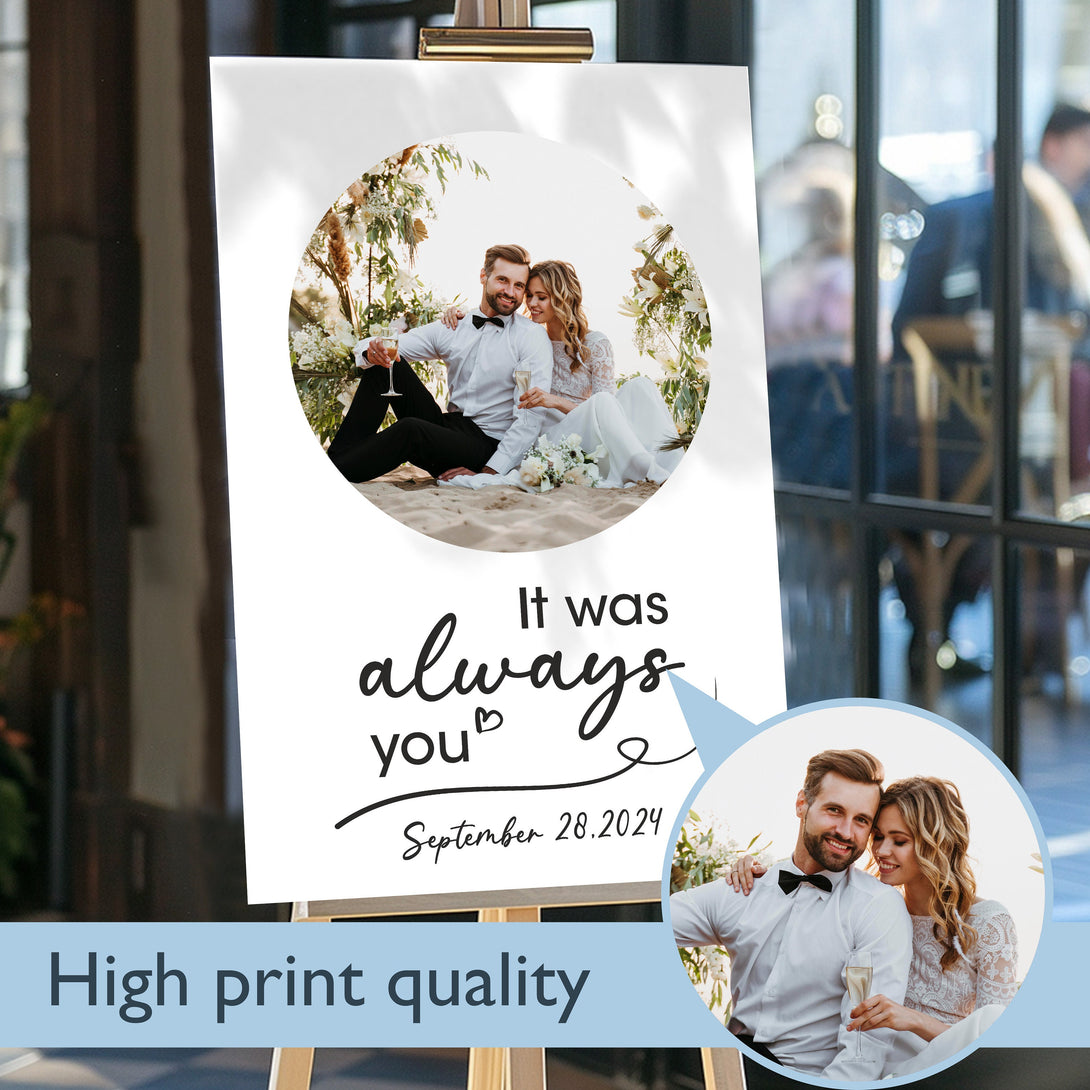 Custom Photo Wedding Welcome Signage with an Easel - Custamazegifts.com 