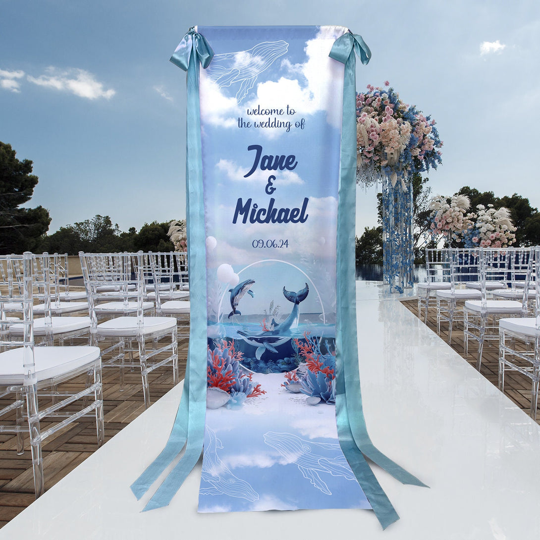 Personalized Fabric Wedding Welcome Banner with Ribbons - Custamazegifts.com 