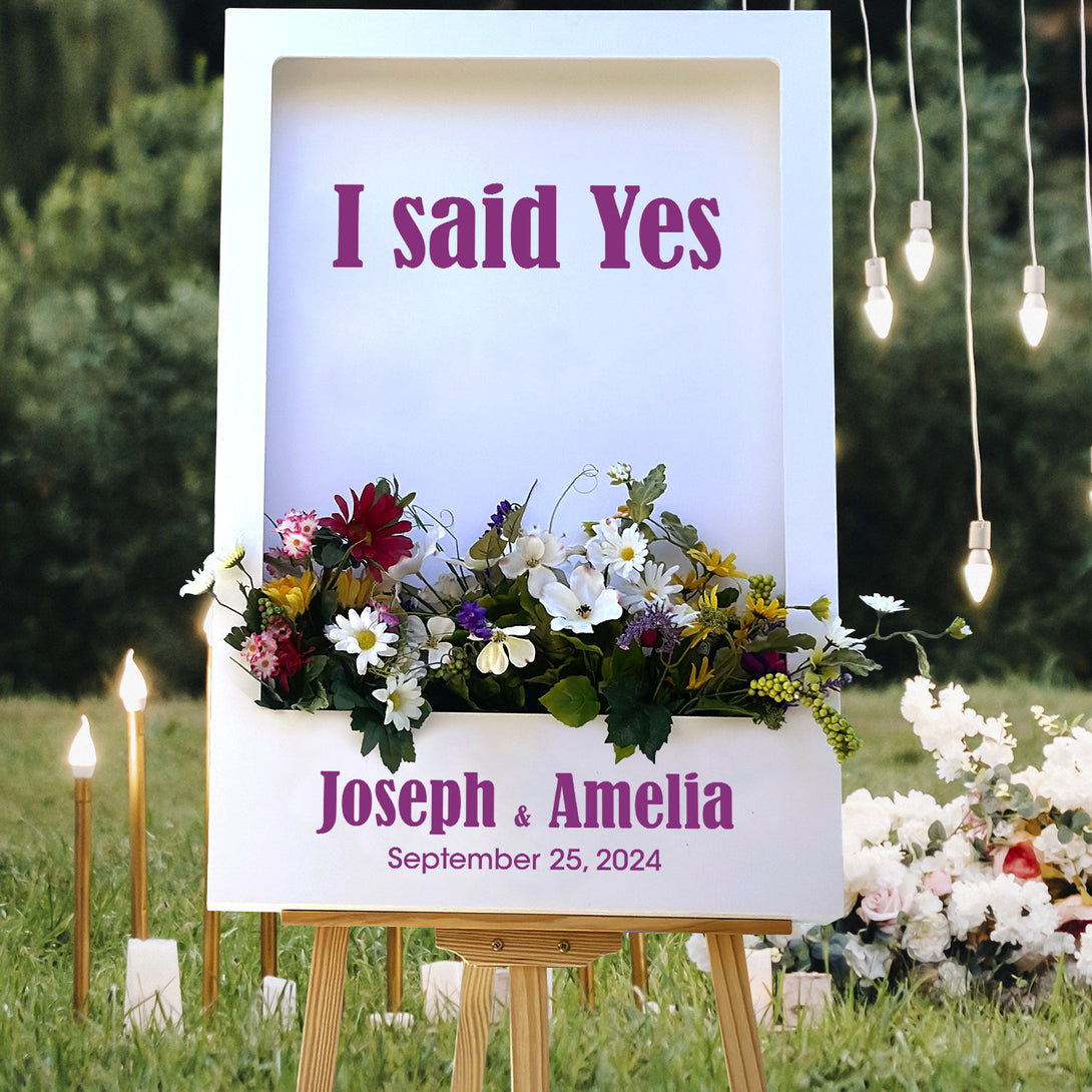 I Said Yes White Flower Box Welcome Stand Wedding Decor - Custamazegifts.com 