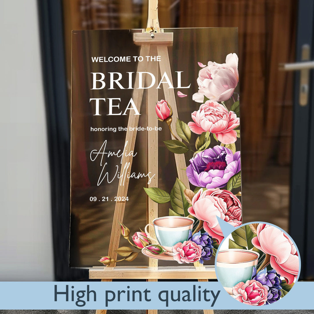 Custom Tea Party Bridal Welcome Sign Floral Decor - Custamazegifts.com 