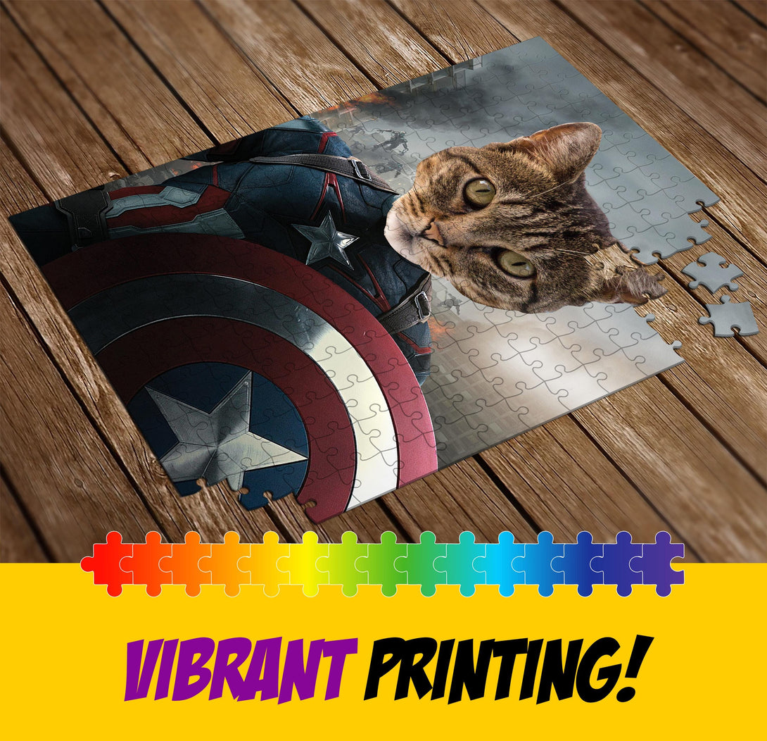 Cat Super Hero Picture Custom Jigsaw Puzzle PC01 - Custamazegifts.com 