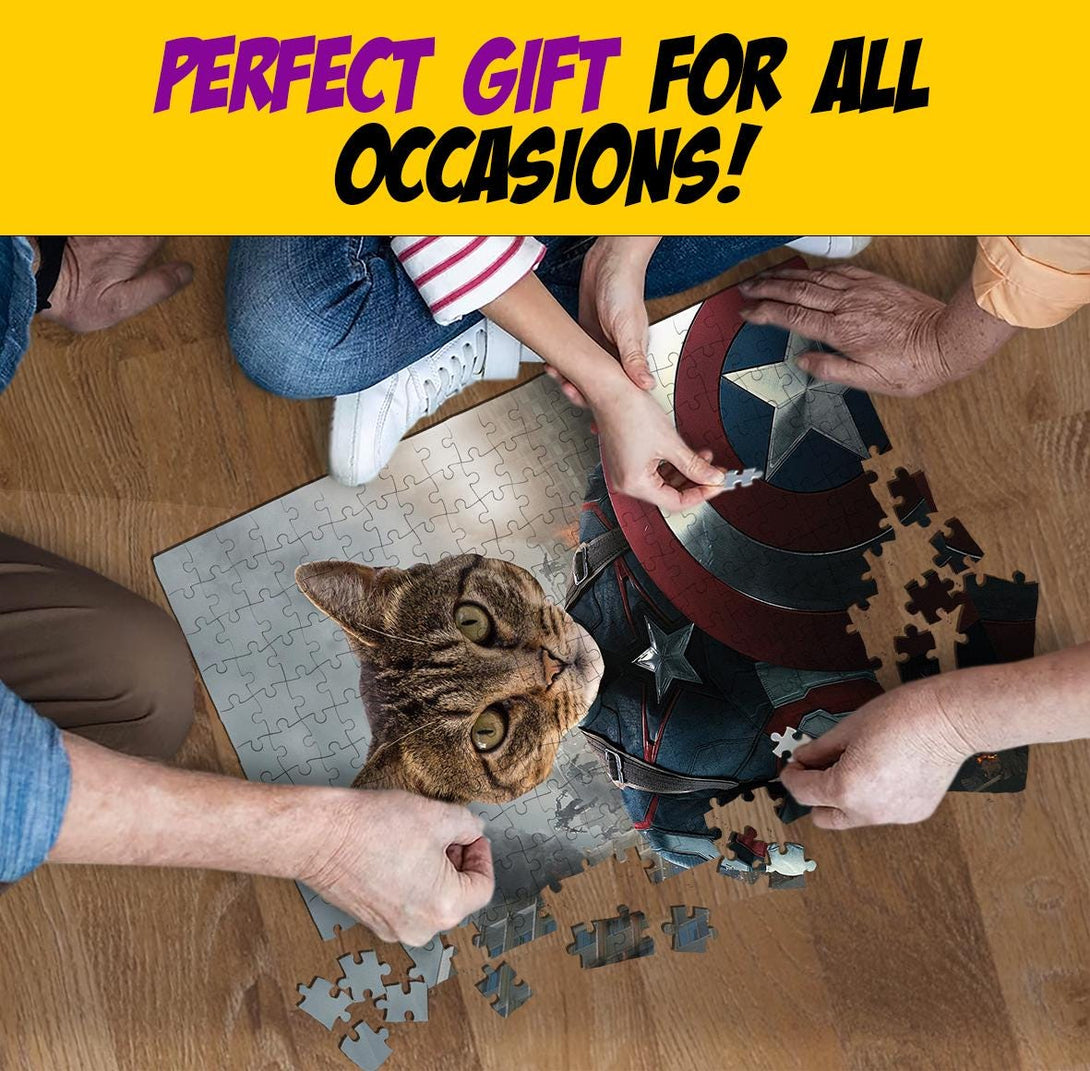 Cat Super Hero Picture Custom Jigsaw Puzzle PC01 - Custamazegifts.com 