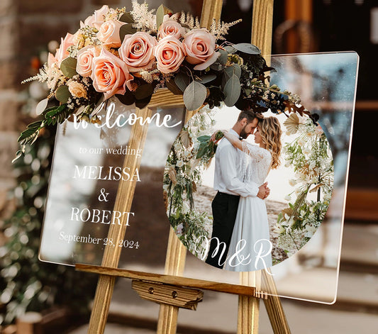 Custom Photo Wedding Welcome Signage with an Easel - Custamazegifts.com 