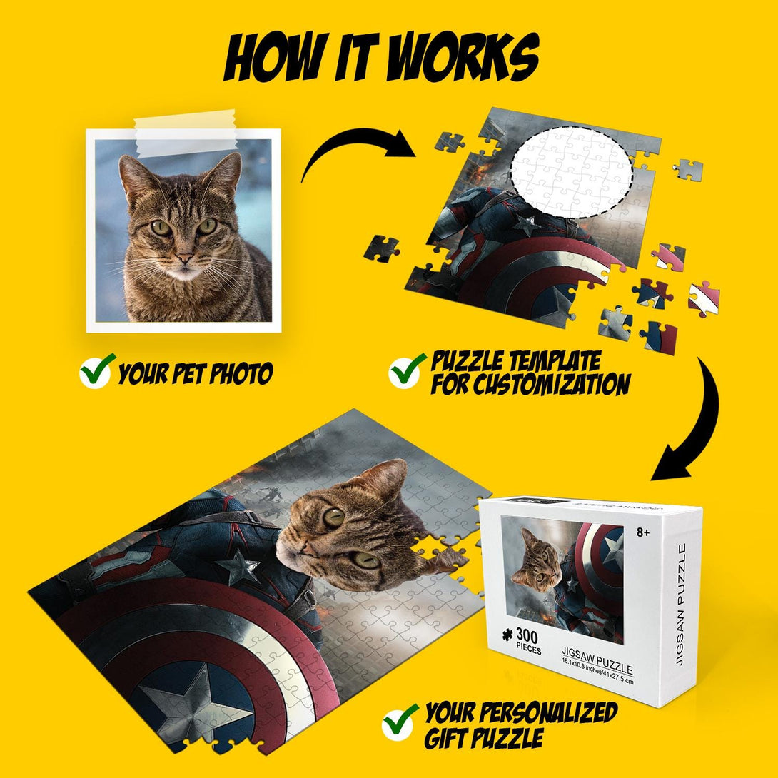 Cat Super Hero Picture Custom Jigsaw Puzzle PC01 - Custamazegifts.com 