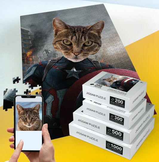 Cat Super Hero Picture Custom Jigsaw Puzzle PC01 - Custamazegifts.com 