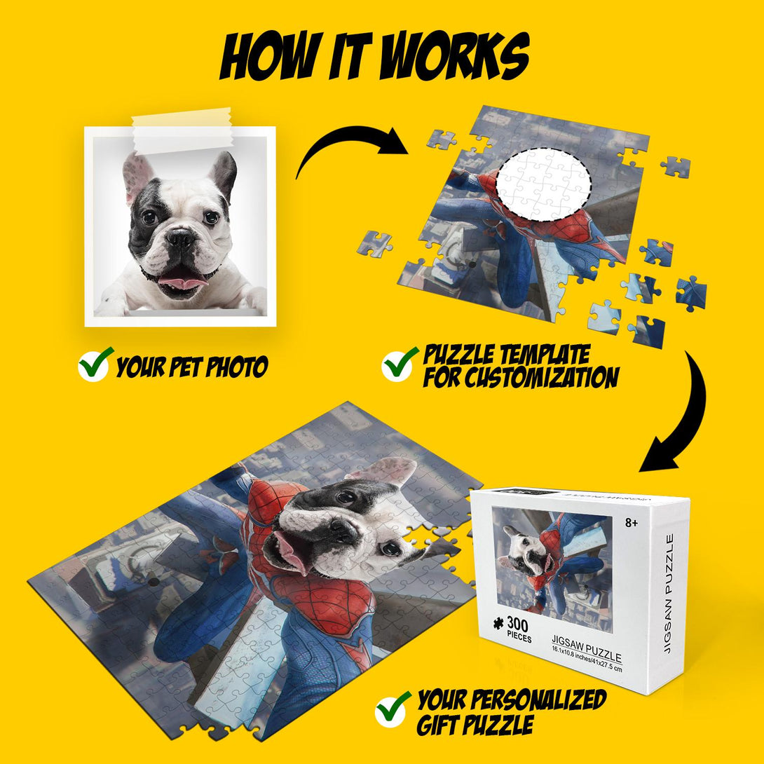 Pet Portrait Custom Photo Jigsaw Puzzle, Spaider Men Dog PC03 - Custamazegifts.com 