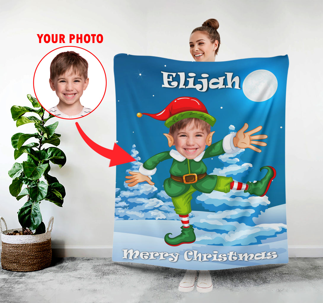 Funny Elf Custom Christmas Blanket from Photo, Christmas Gift for Kids - Custamazegifts.com 