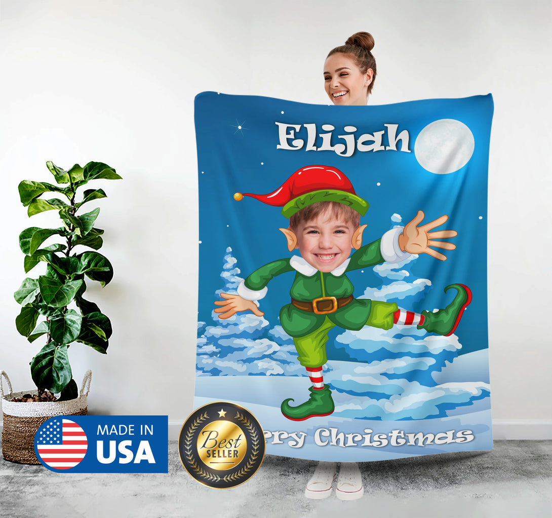 Funny Elf Custom Christmas Blanket from Photo, Christmas Gift for Kids - Custamazegifts.com 