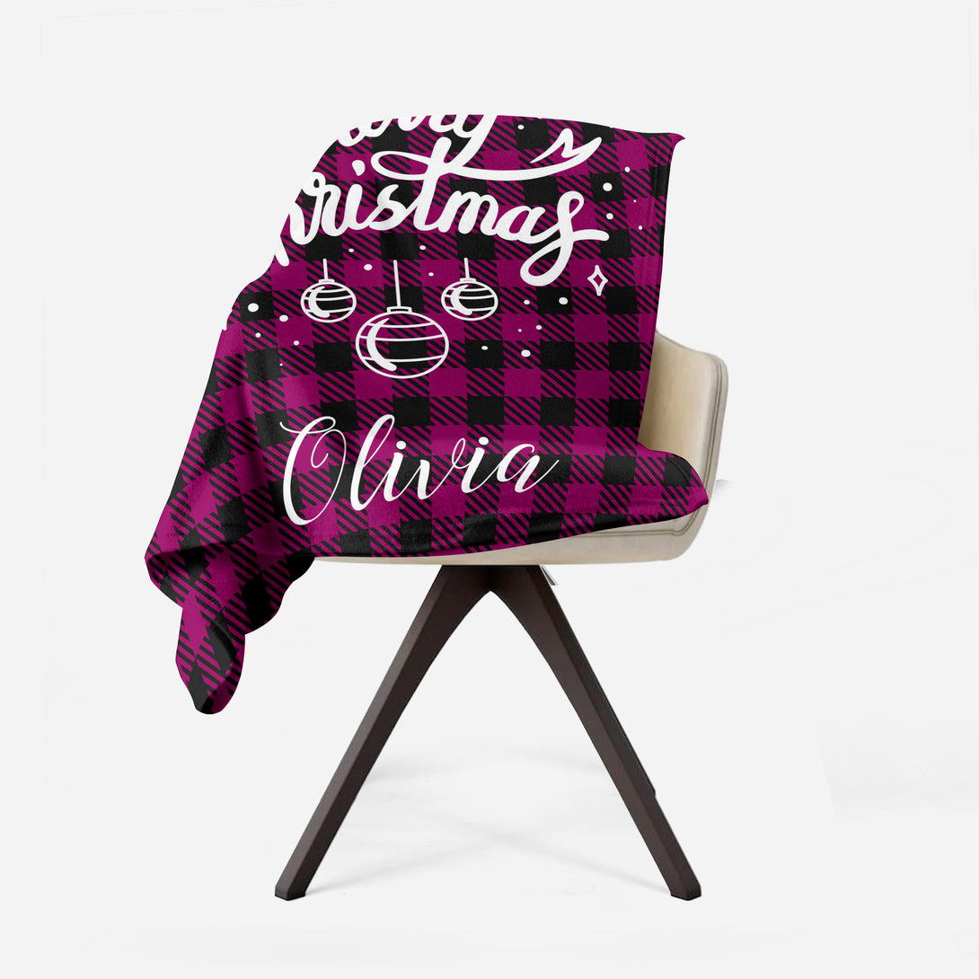 Merry Christmas Custom Plaid Blanket with Family Name, Christmas Gifts for Him Her - Custamazegifts.com 