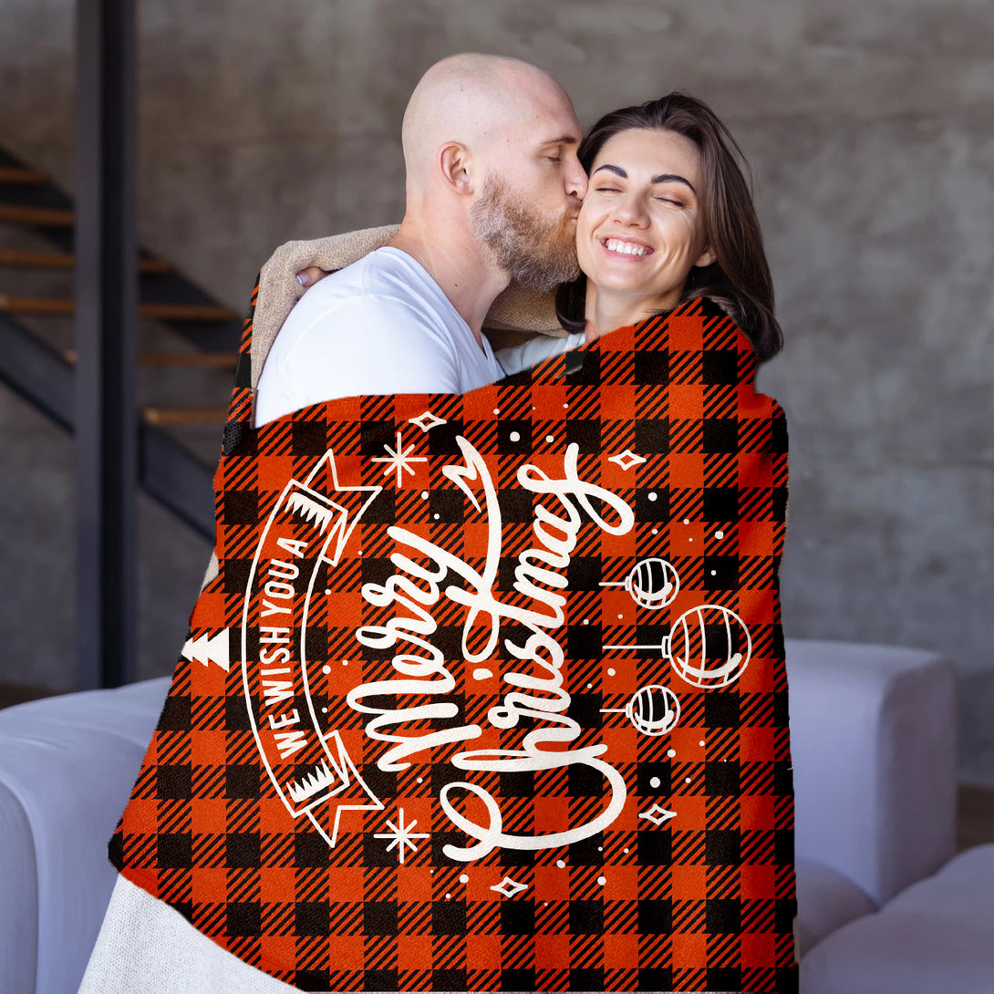 Merry Christmas Custom Plaid Blanket with Family Name, Christmas Gifts for Him Her - Custamazegifts.com 