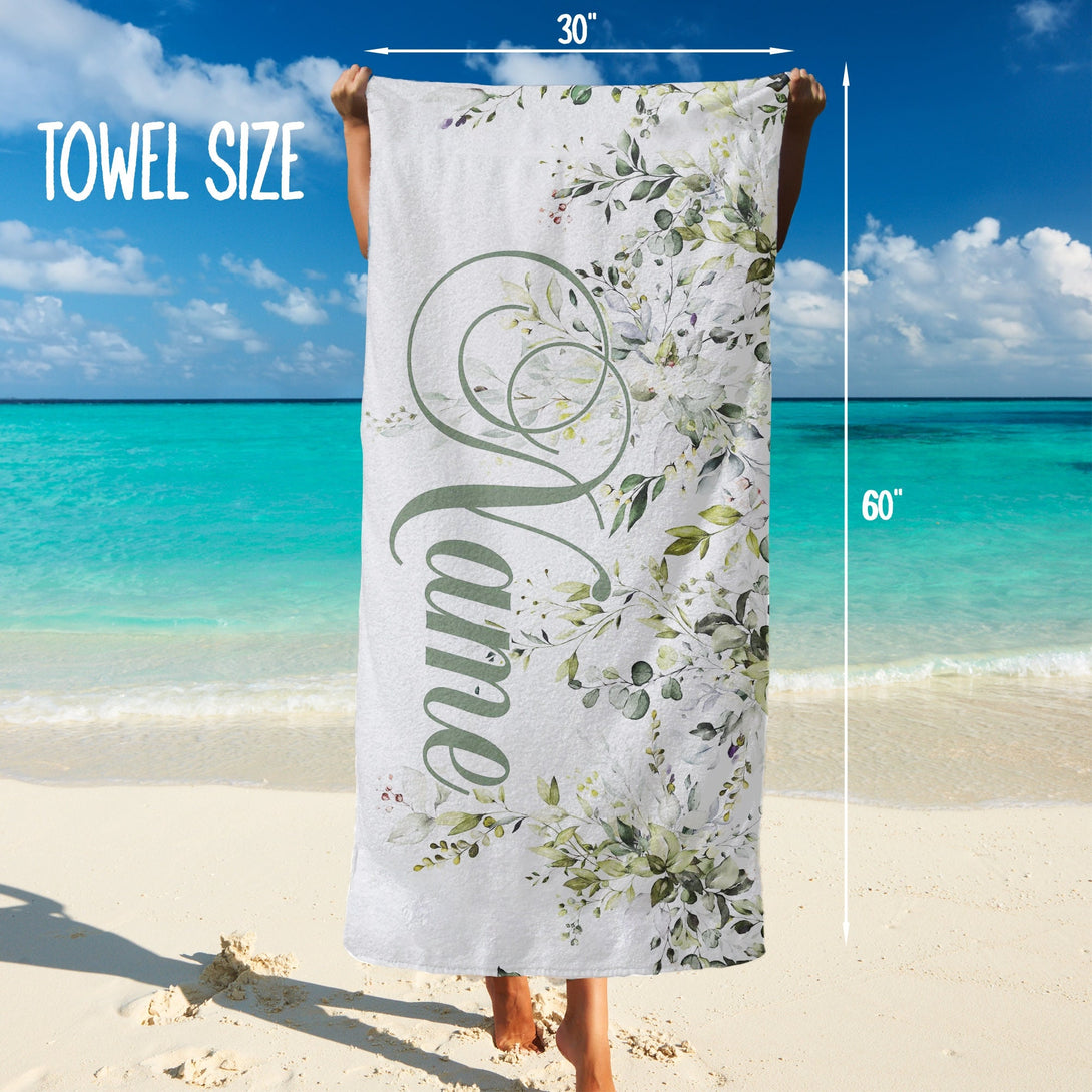 Custom Towel with Your Name, Bride Personalized Beach Towel Floral Prints - Custamazegifts.com 