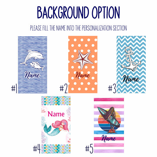 Ocean Themed Striped Surfboard Beach Towels, Custom Vacation Gifts for Kids Adults T34 - Custamazegifts.com 