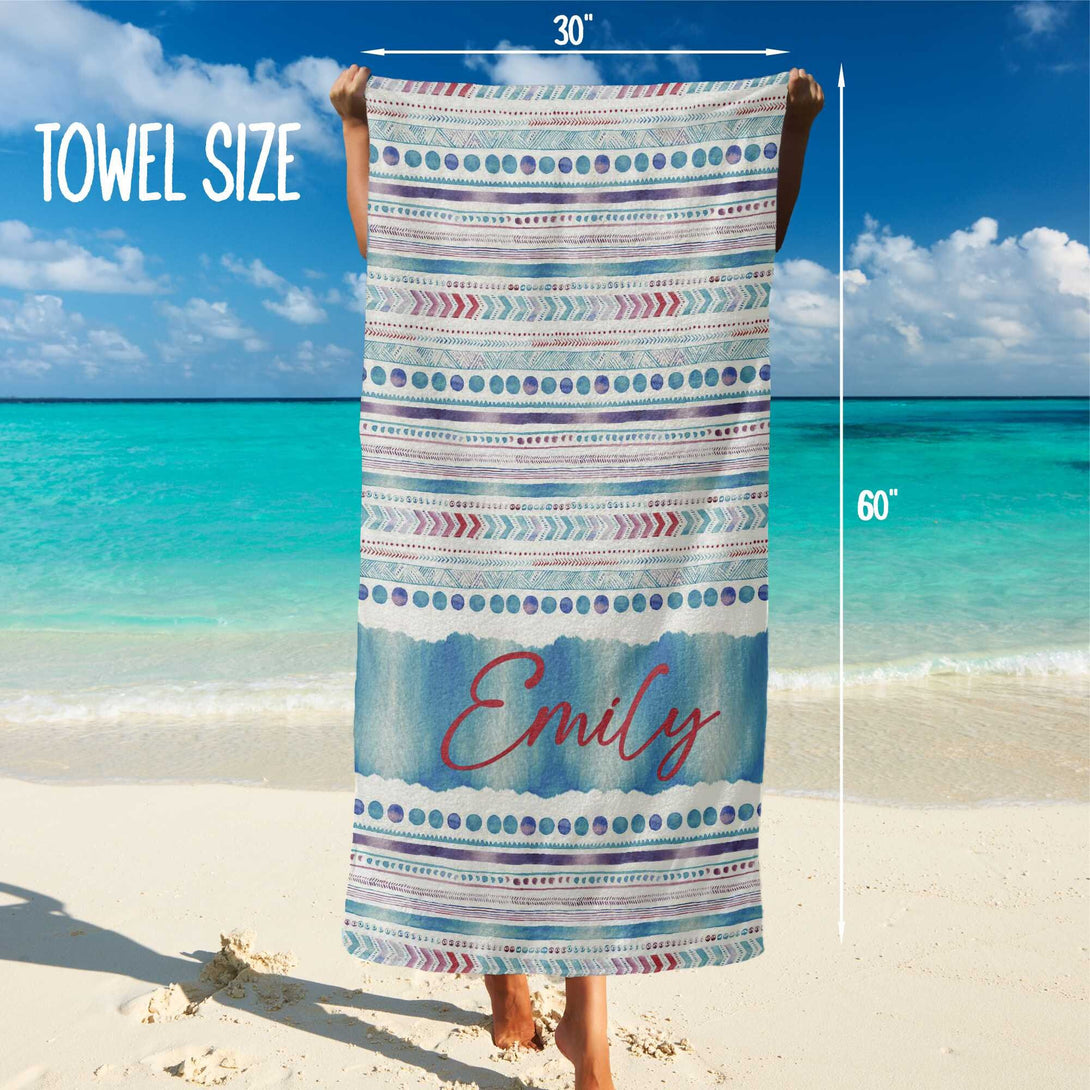 Personalized Beach Towel Boho Prints, Custom Birthday Gift for Him Her T63 - Custamazegifts.com 