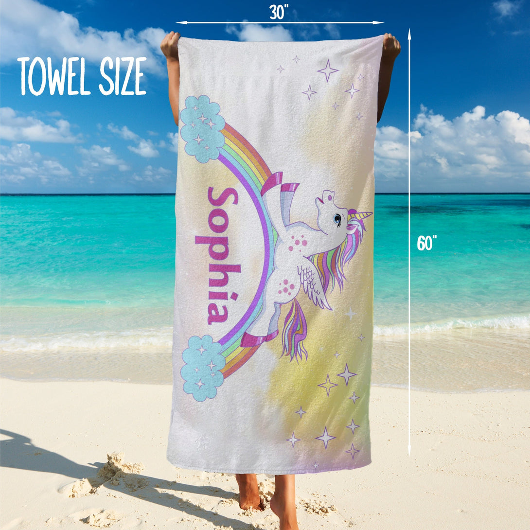 Unicorn Cute Baby Beach Towel, Custom Name Beach Towels for Girls T42 - Custamazegifts.com 