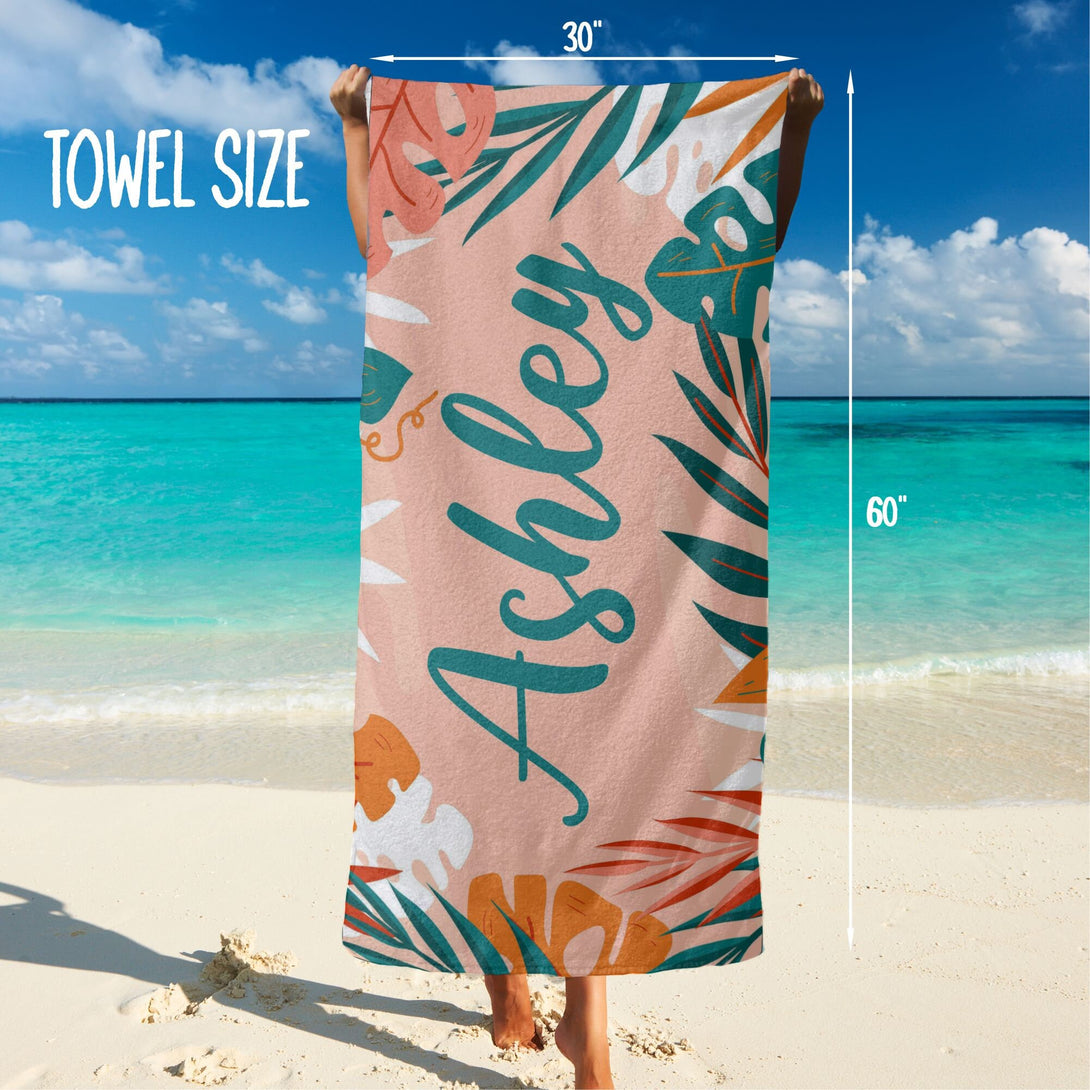 Custom Beach Towel, Personalized Pool Towel Tropical Print Bath Towels - Custamazegifts.com 