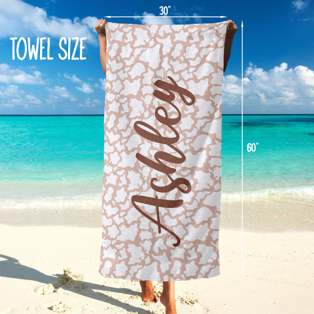 Animal Print Personalized Beach Towels, Custom Name Gifts for Her Birthday T58 - Custamazegifts.com 