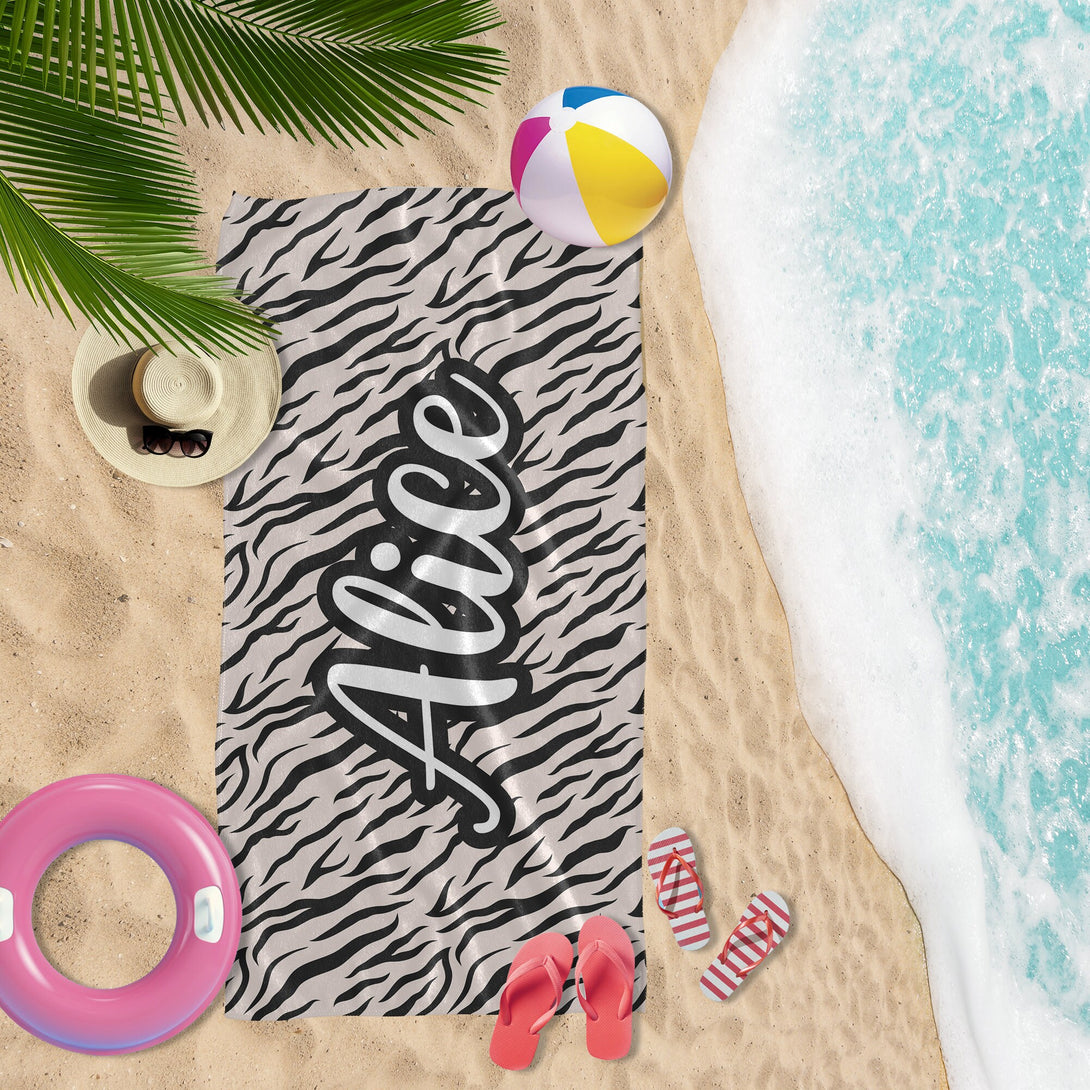 Animal Print Personalized Beach Towels, Custom Name Gifts for Her Birthday T58 - Custamazegifts.com 