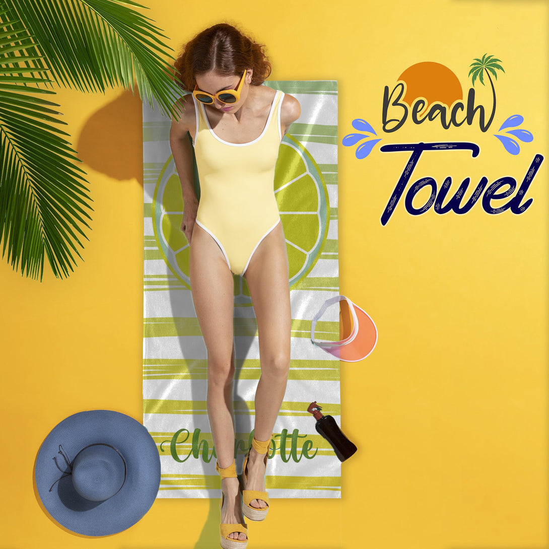 Custom Beach Towel, Personalized Beach Fruit Print Towel with Your Name - Custamazegifts.com 