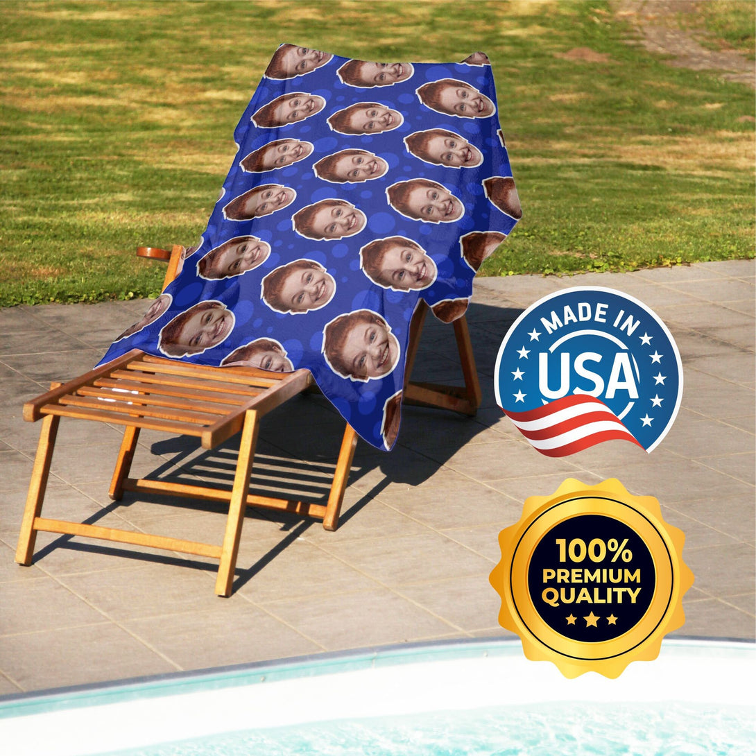 Custom Beach Towel, Personalized Pool Towel with Photo - Funny Face Bath Towel - Custamazegifts.com 