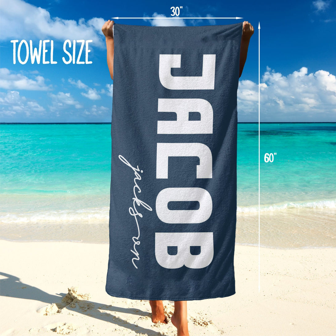 Custom Beach Towel, Personalized Beach Towel with Your Name Gift for Him Her - Custamazegifts.com 