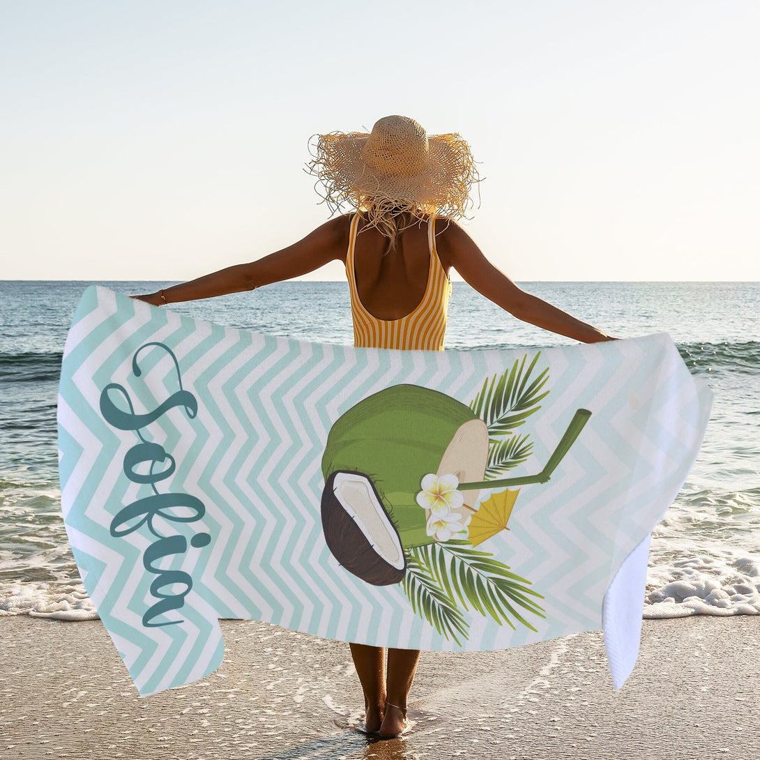 Custom Beach Towel, Personalized Beach Fruit Print Towel with Your Name - Custamazegifts.com 