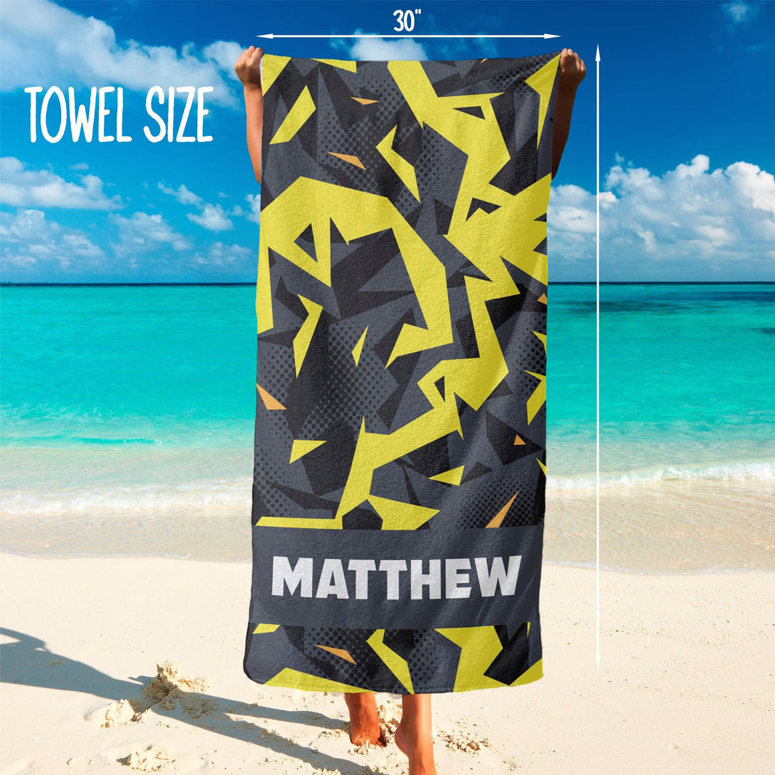 Custom Beach Camouflage Print Towel, Personalized Beach Towel with Your Name - Custamazegifts.com 