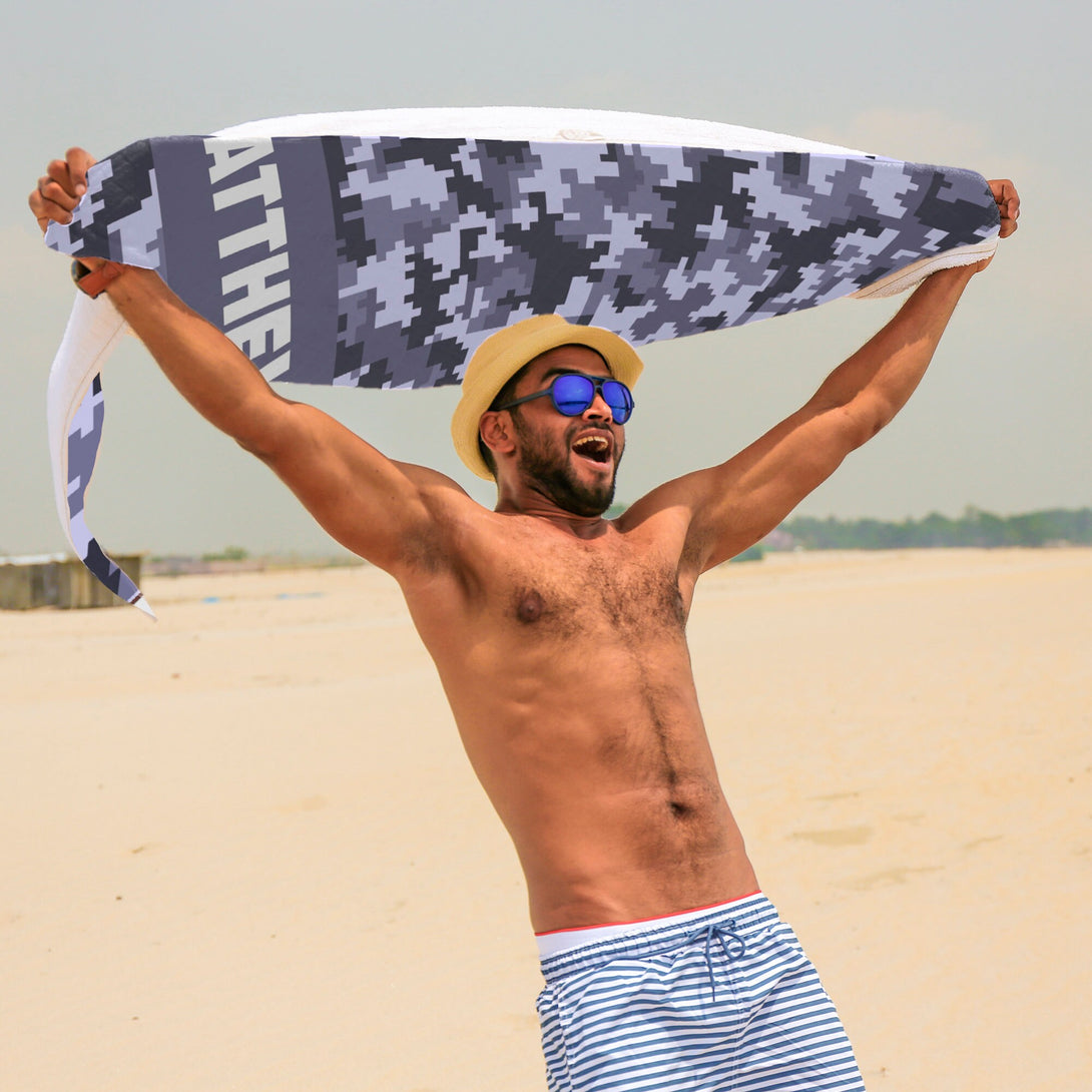 Custom Beach Camouflage Print Towel, Personalized Beach Towel with Your Name - Custamazegifts.com 