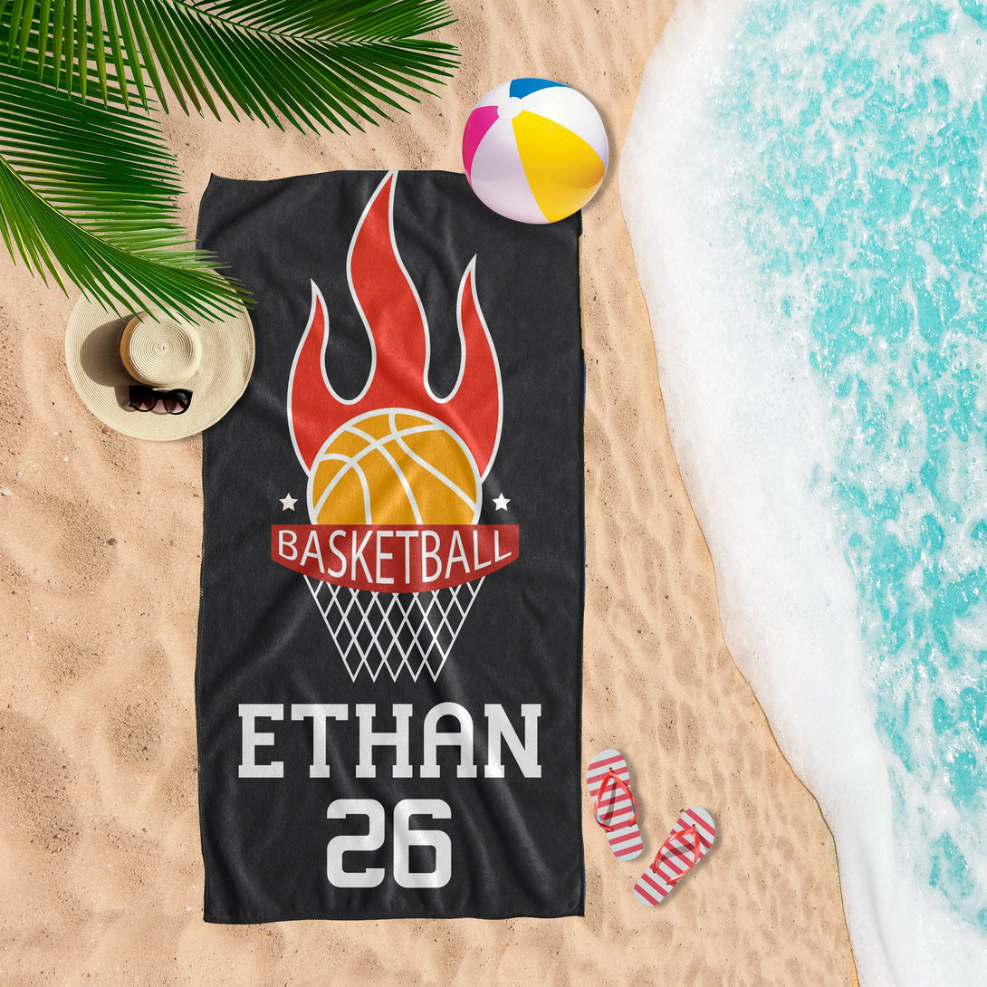 Personalized Beach Towel with Your Name, Basketball Monogrammed Towels - Custamazegifts.com 