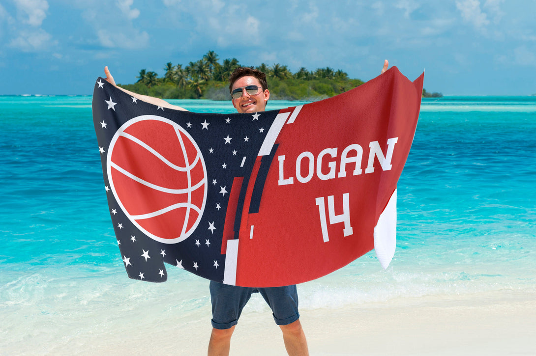 Personalized Beach Towel with Your Name, Basketball Monogrammed Towels - Custamazegifts.com 