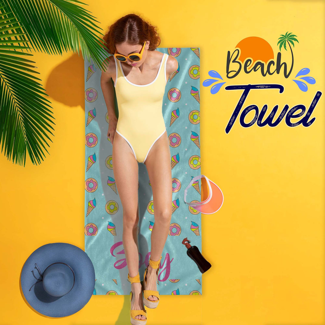 Personalized Kids Beach Towel, Dinosaur Unicorn Print Towels with Name T20#4 - Custamazegifts.com 