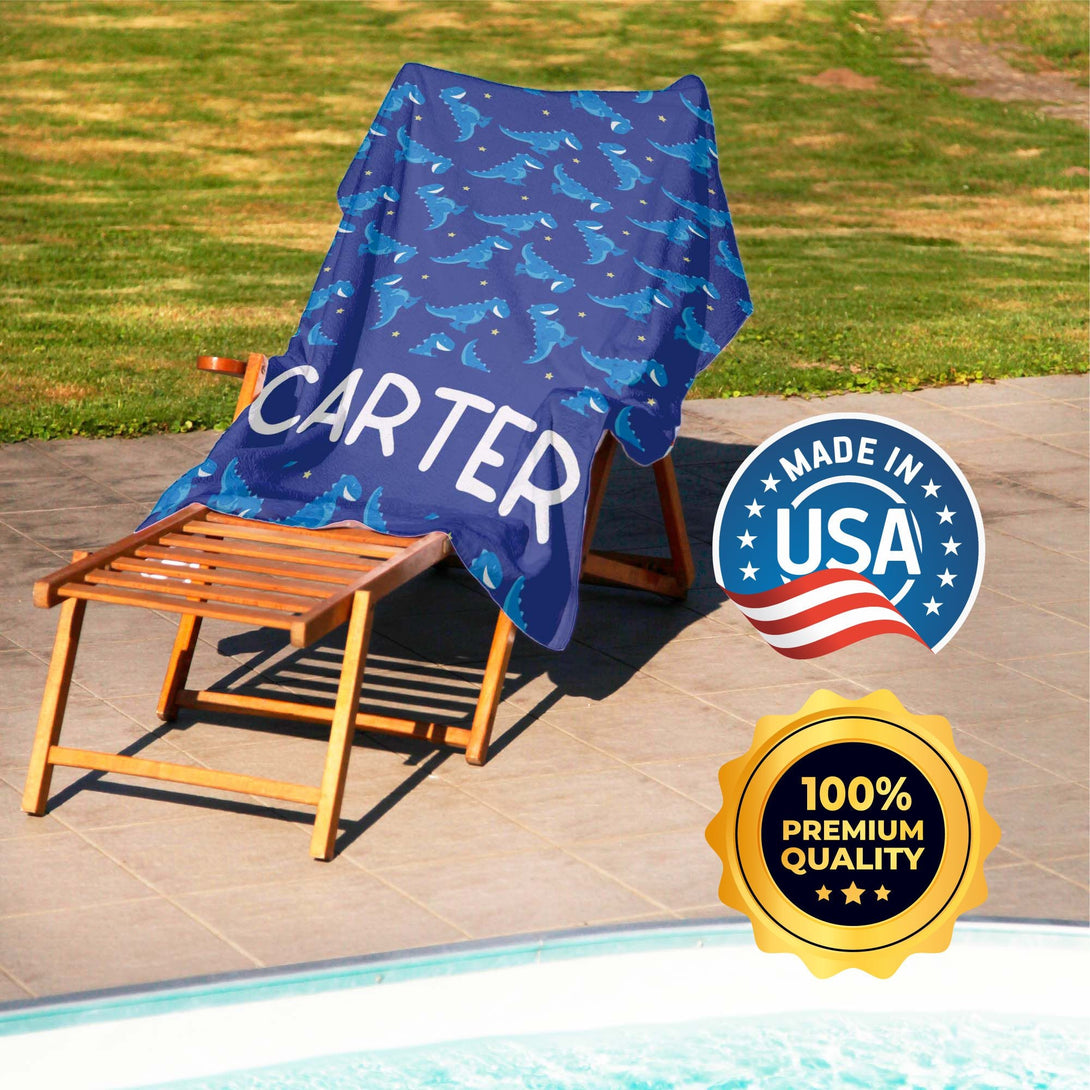 Personalized Kids Beach Towel, Dinosaur Unicorn Print Towels with Name T20#4 - Custamazegifts.com 