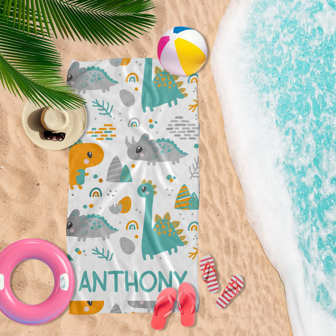 Personalized Kids Beach Towel, Dinosaur Unicorn Print Towels with Name T20#4 - Custamazegifts.com 