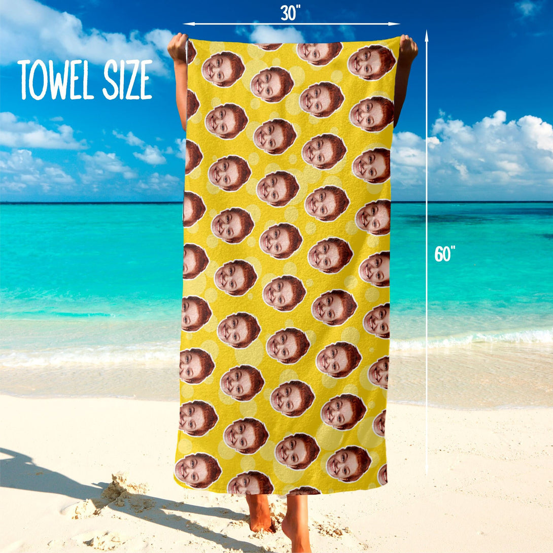 Custom Beach Towel, Personalized Pool Towel with Photo - Funny Face Bath Towel - Custamazegifts.com 