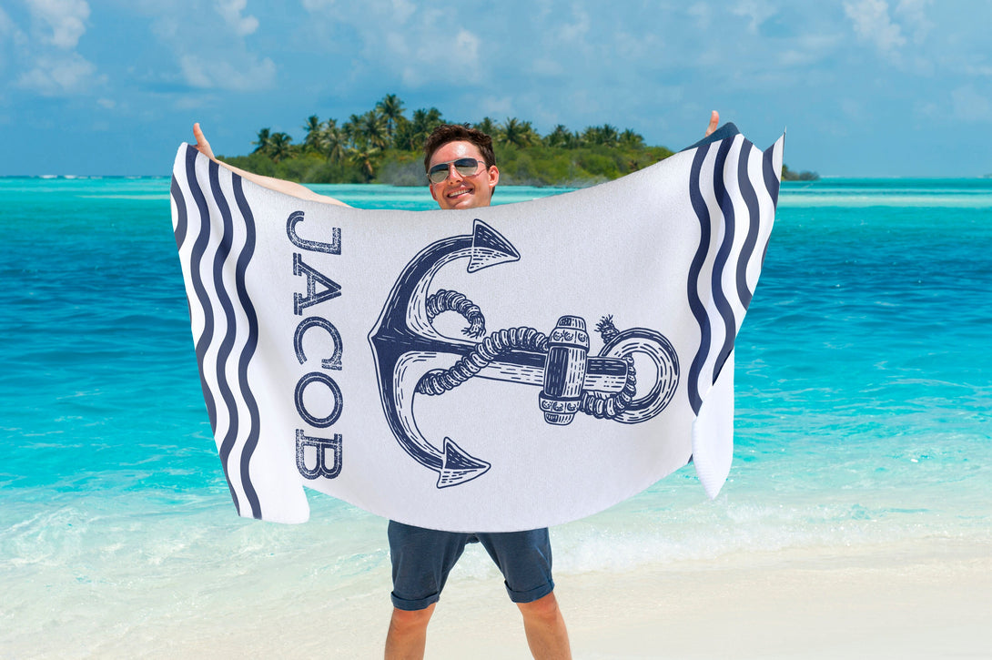 Anchor Ocean Themed Beach Towels for Men, Custom Gifts for Dad Husband T47 - Custamazegifts.com 