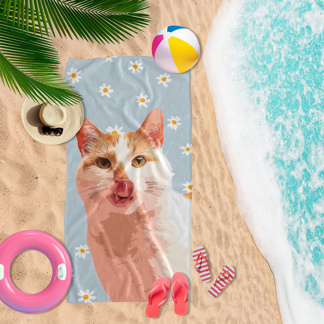 Custom Beach Towel, Personalized Beach Towel with Pet Face, Pet Beach Towel - Custamazegifts.com 