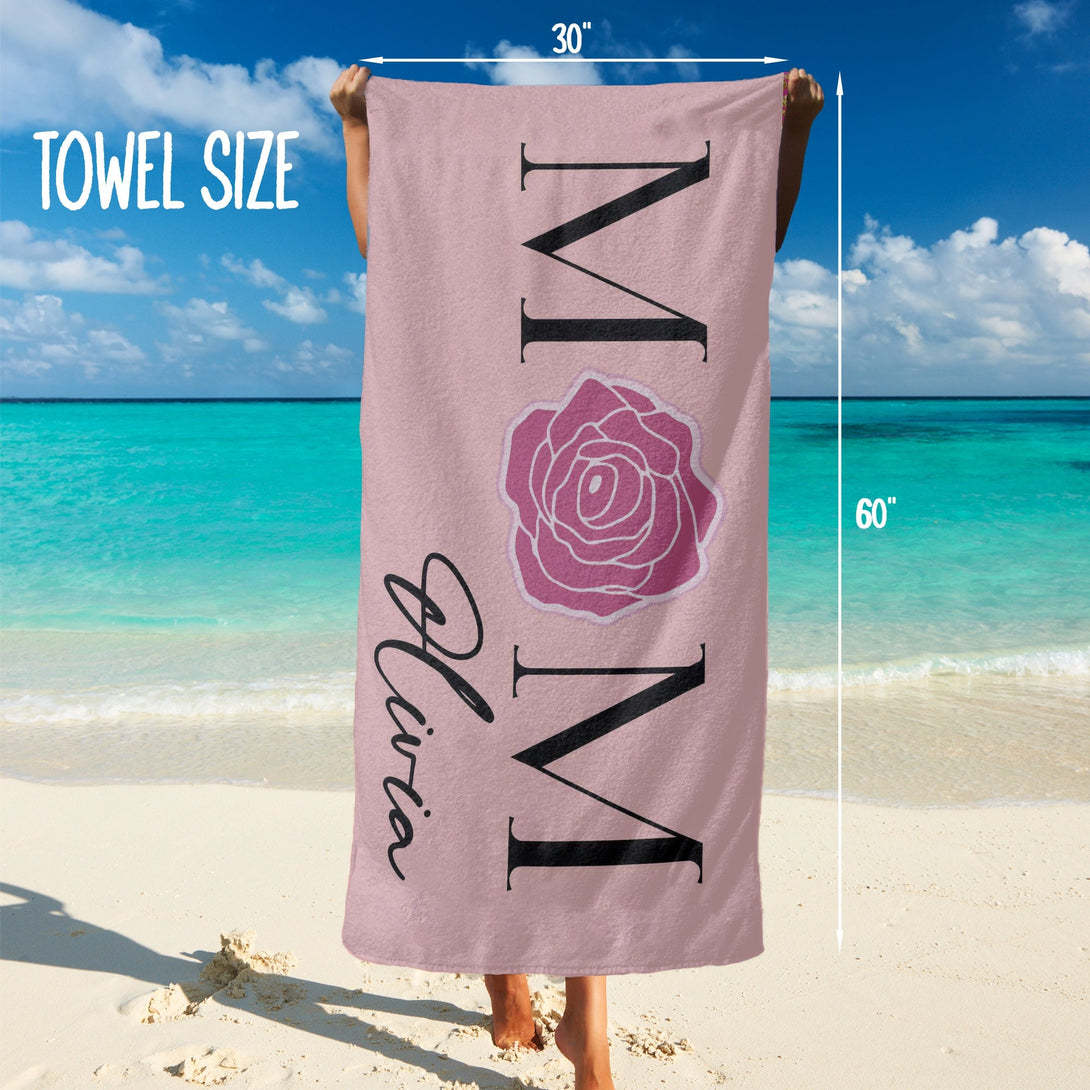 Rose Mom Beach Towel with Name, Custom Mother's Day Gifts for Mom Grandma T56 - Custamazegifts.com 