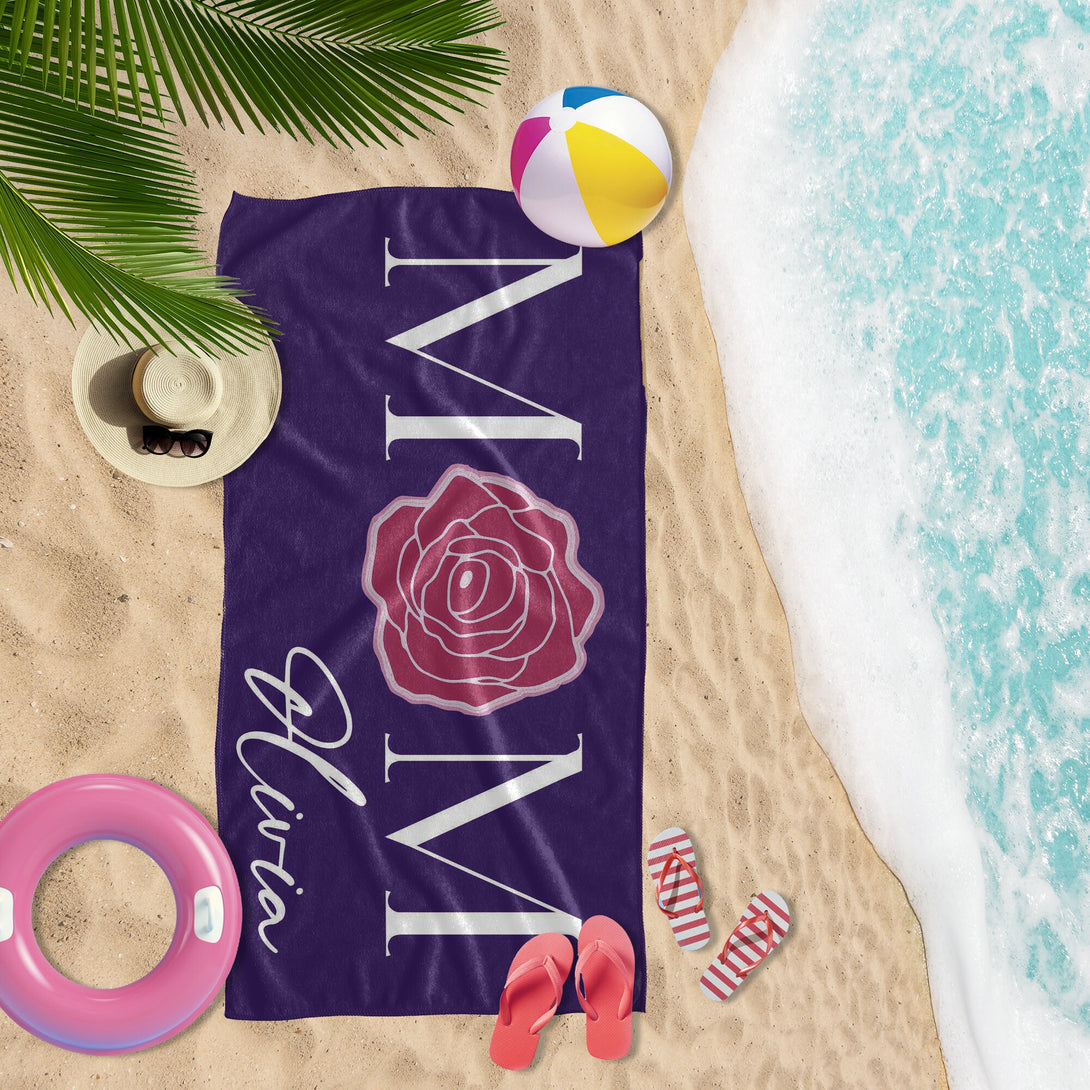 Rose Mom Beach Towel with Name, Custom Mother's Day Gifts for Mom Grandma T56 - Custamazegifts.com 