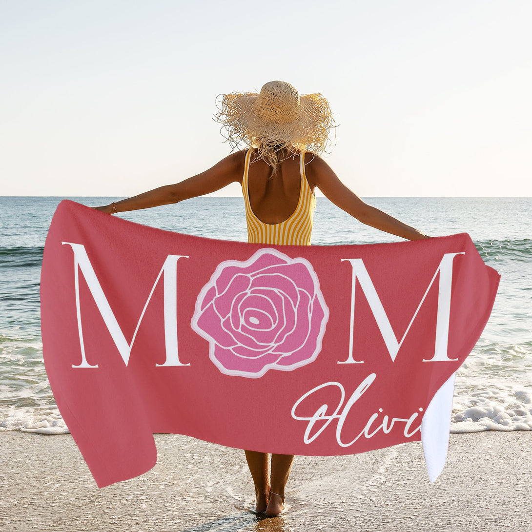 Rose Mom Beach Towel with Name, Custom Mother's Day Gifts for Mom Grandma T56 - Custamazegifts.com 