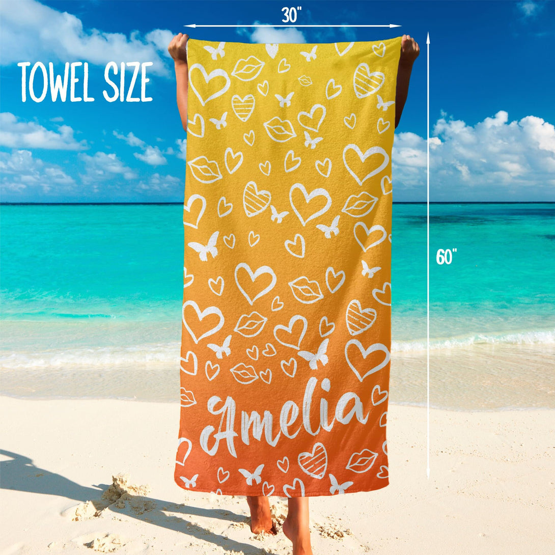 Custom Beach Towel, Monogrammed Towels with Heart and Butterfly Print - Custamazegifts.com 