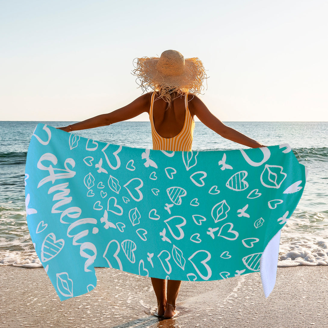 Custom Beach Towel, Monogrammed Towels with Heart and Butterfly Print - Custamazegifts.com 