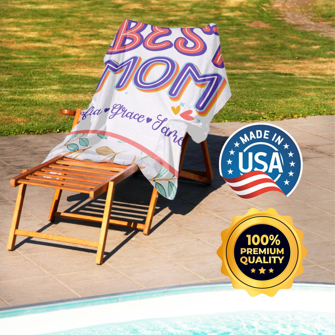 Best Mom Personalized Beach Towel with Kids Names, Custom Mother's Day Gifts T60 - Custamazegifts.com 