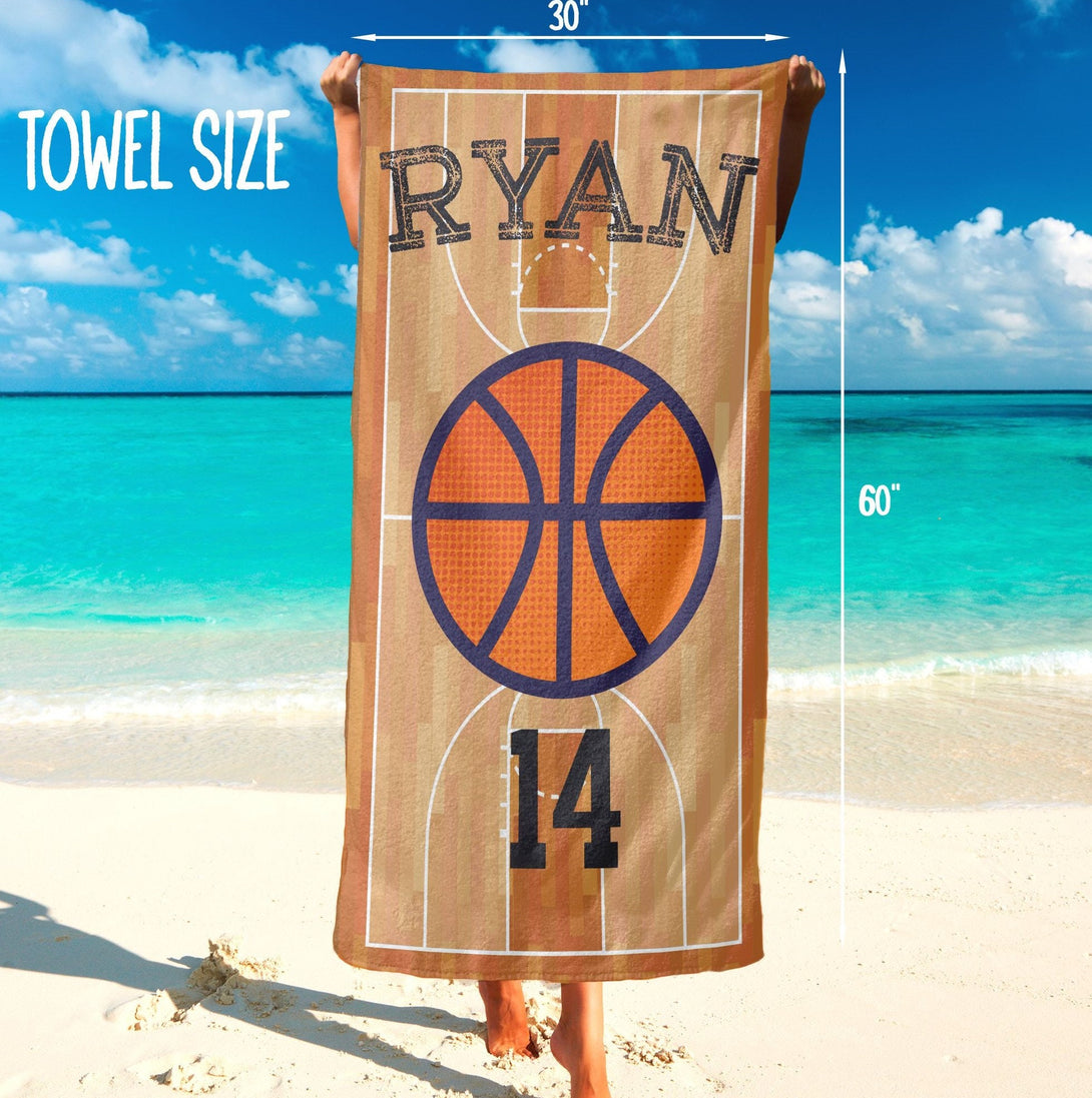 Personalized Beach Towel with Your Name, Basketball Monogrammed Towels - Custamazegifts.com 