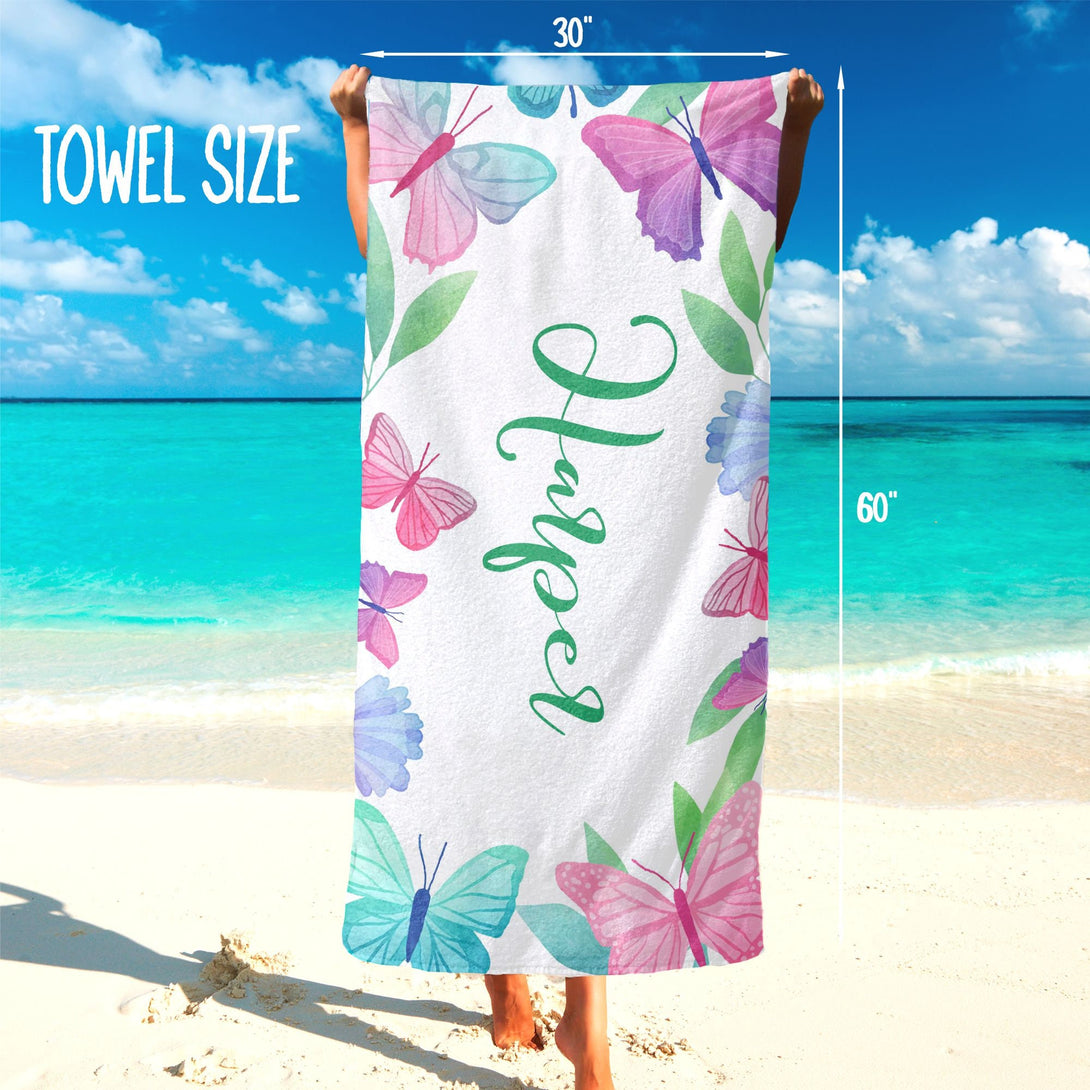 Butterflies Beach Towel, Personalized Custom Towel with Your Name - Custamazegifts.com 