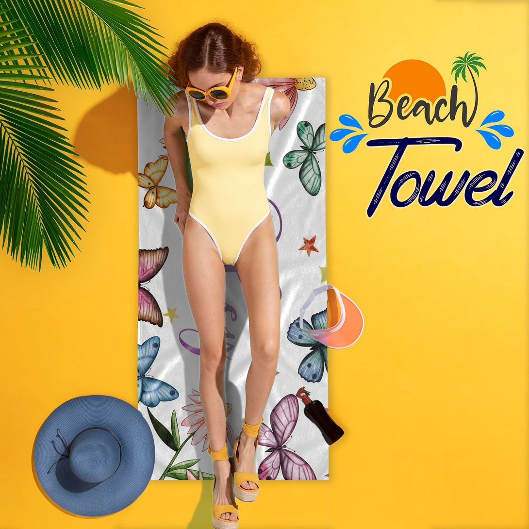 Butterflies Beach Towel, Personalized Custom Towel with Your Name - Custamazegifts.com 