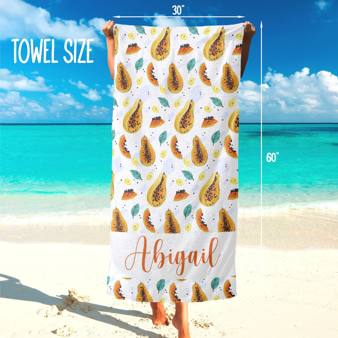 Personalized Beach Towel with Your Name, Custom Fruit Print Monogrammed Towels - Custamazegifts.com 