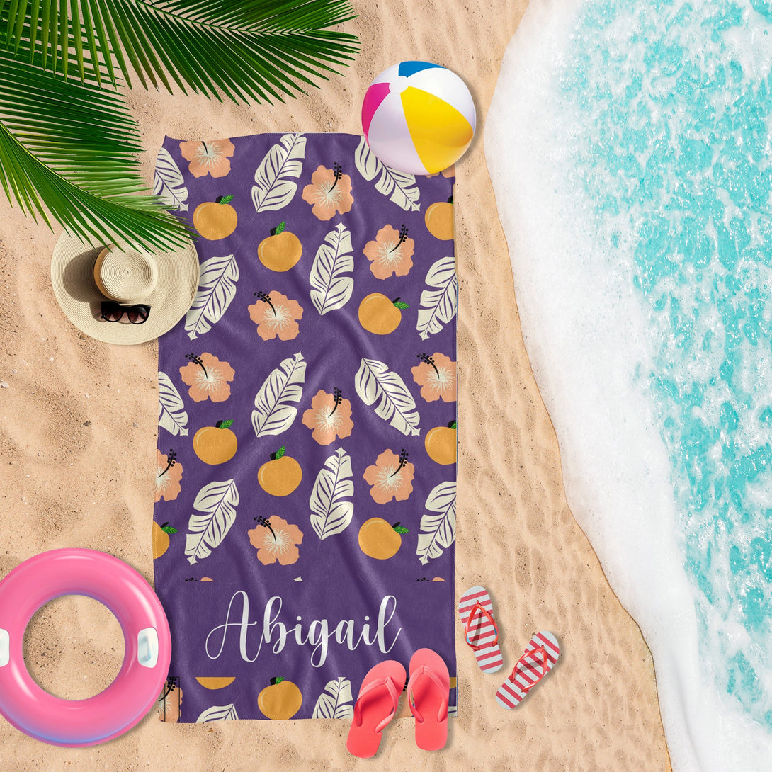 Personalized Beach Towel with Your Name, Custom Fruit Print Monogrammed Towels - Custamazegifts.com 