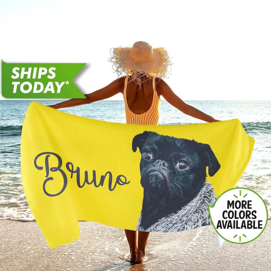 Custom Beach Towel, Personalized Beach Towel with Pet Face, Pet Beach Towel - Custamazegifts.com 