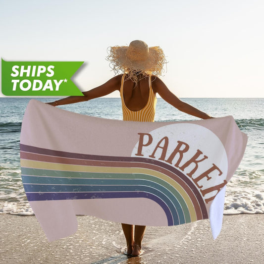 Boho Rainbow Personalized Beach Towel with Your Name, Custom Birthday Gift for Her T45 - Custamazegifts.com 