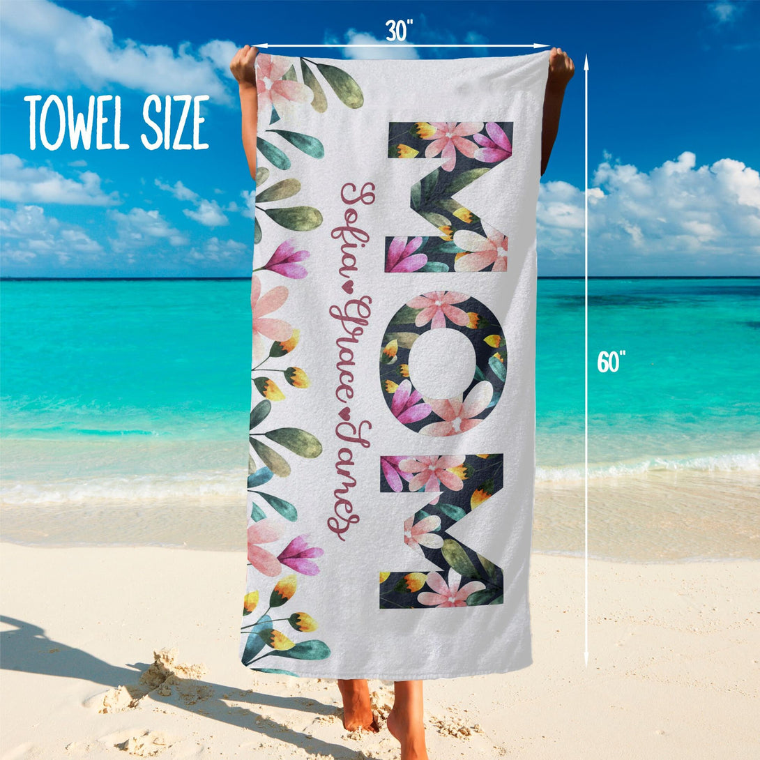 Floral Print Custom Beach Towel for Mom, Personalized Mother's Day Gift T55 - Custamazegifts.com 